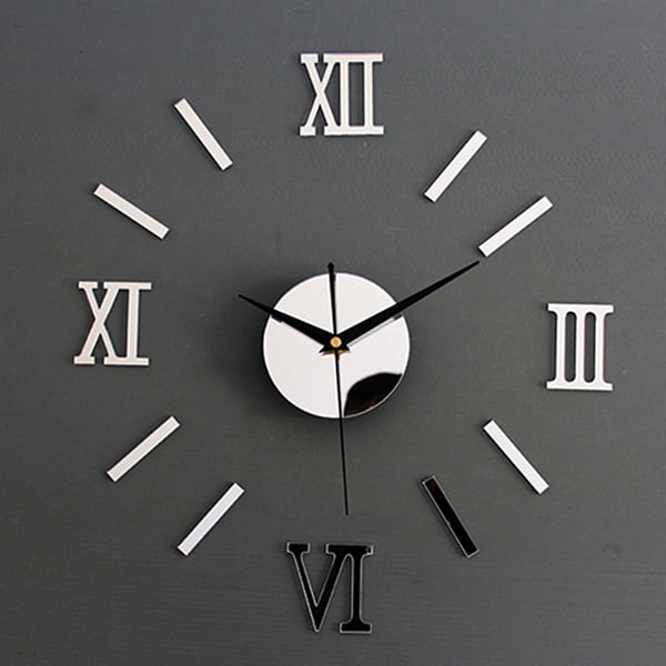 Acrylic Wall Clock DIY 3D Roman Numerals Home Decor Sticker Clocks Black
